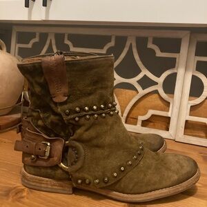 AS98 Studded Olive Green Ankle Boots
